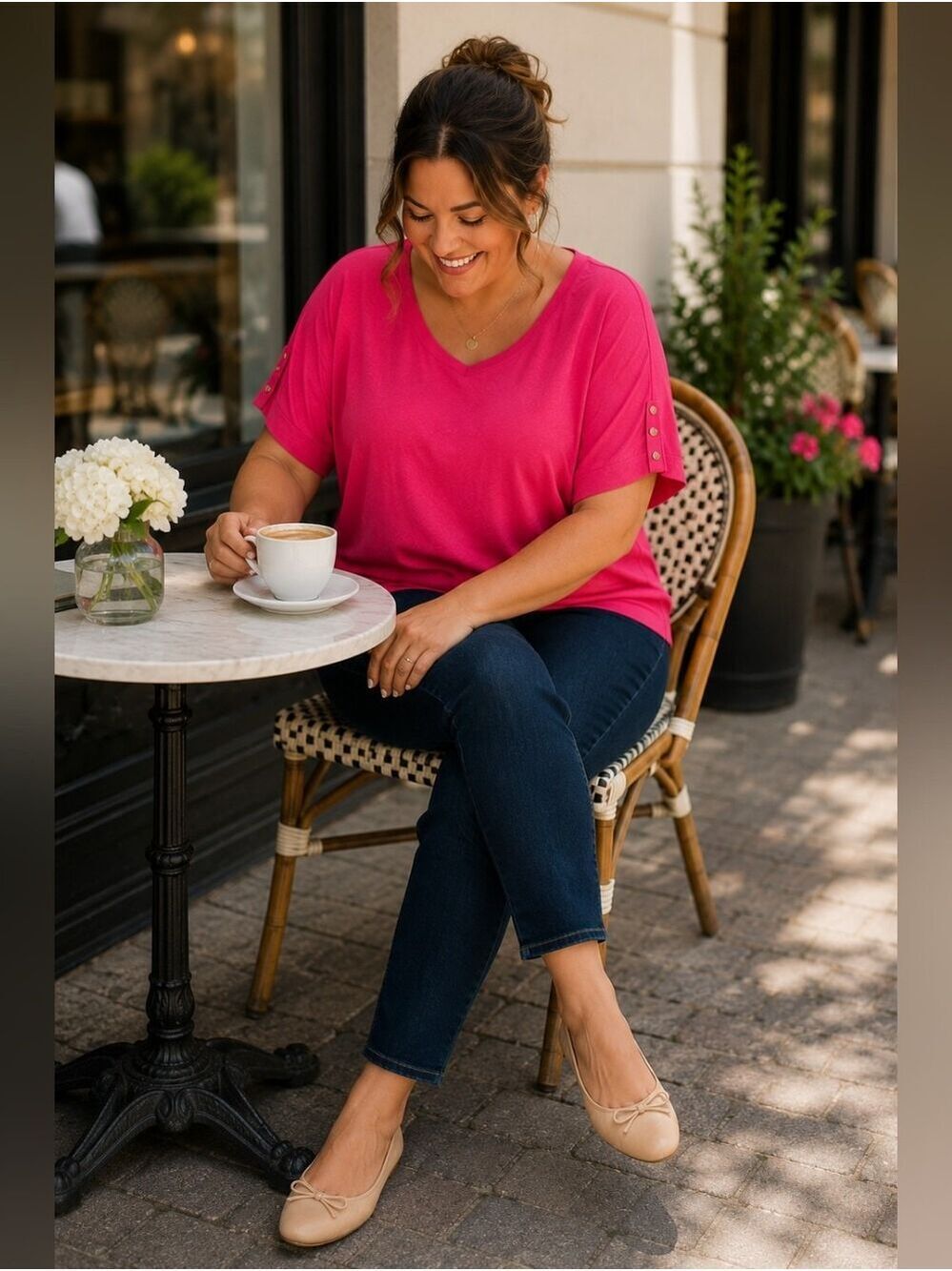 LOFT Hot Pink Dolman Sleeve Sweater Top NWT Women's 2X Button Sleeve - Picture 14 of 15